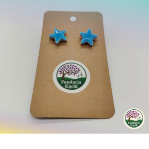 Ceramiczne kolczyki sztyfty – błękitne rozgwiazdy, ręcznie wykonane