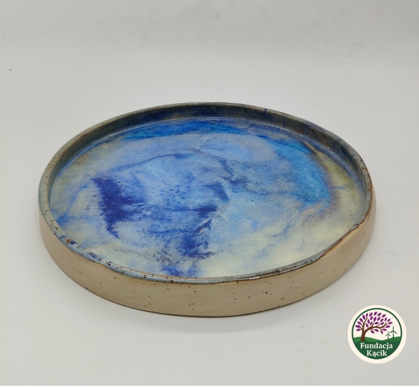 Ręcznie wykonany talerz / patera ceramiczna – odcienie błękitu