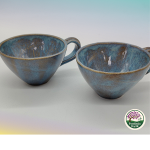 Zestaw 2 filiżanek ceramicznych ręcznie wykonanych 200 ml – grafitowo-turkusowe