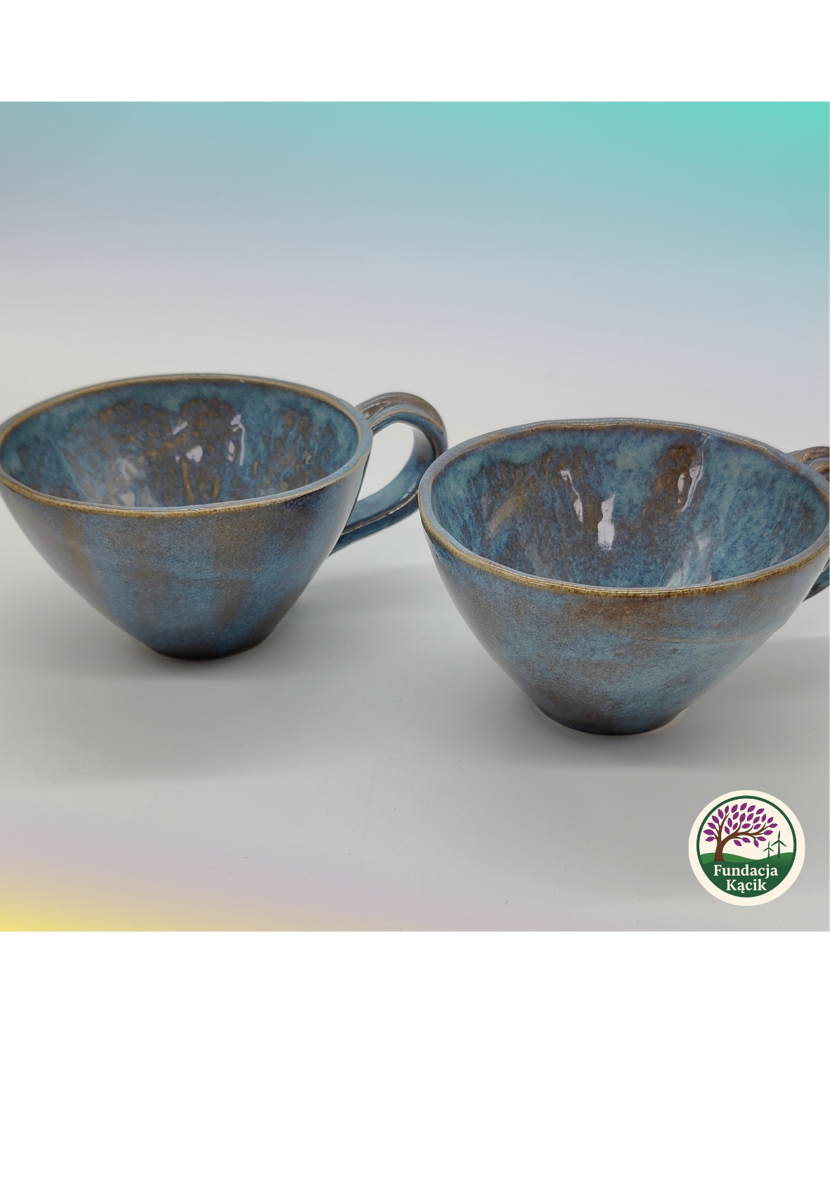 Zestaw 2 filiżanek ceramicznych ręcznie wykonanych 200 ml – grafitowo-turkusowe