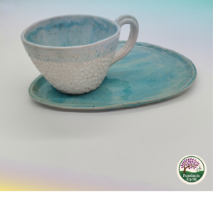 Filiżanka ceramiczna z dużym talerzykiem 400 ml – ręcznie wykonany komplet