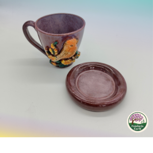 Filiżanka ceramiczna z talerzykiem „Ptaszek” 300 ml – ręcznie wykonany komplet