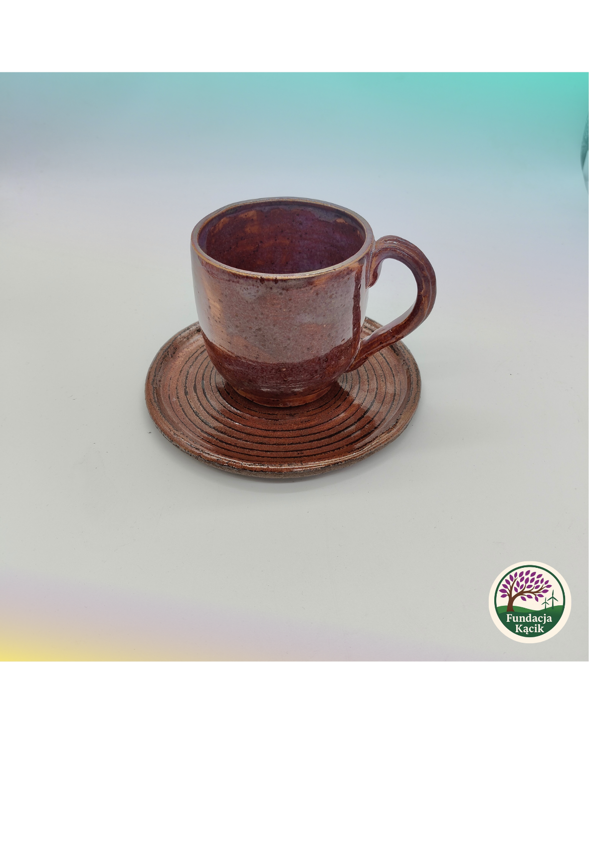Filiżanka ceramiczna z okrągłym talerzykiem 360 ml – ręcznie wykonany komplet - obrazek 2